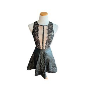 Womens Anthropologie Double Zero Champagne & Lace Faux Leather Dress - Sz S
